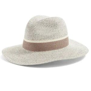 Halogen OS Panama Adjustable Fit Gray Tan Ivory Sun Beach Rollable Packable Hat